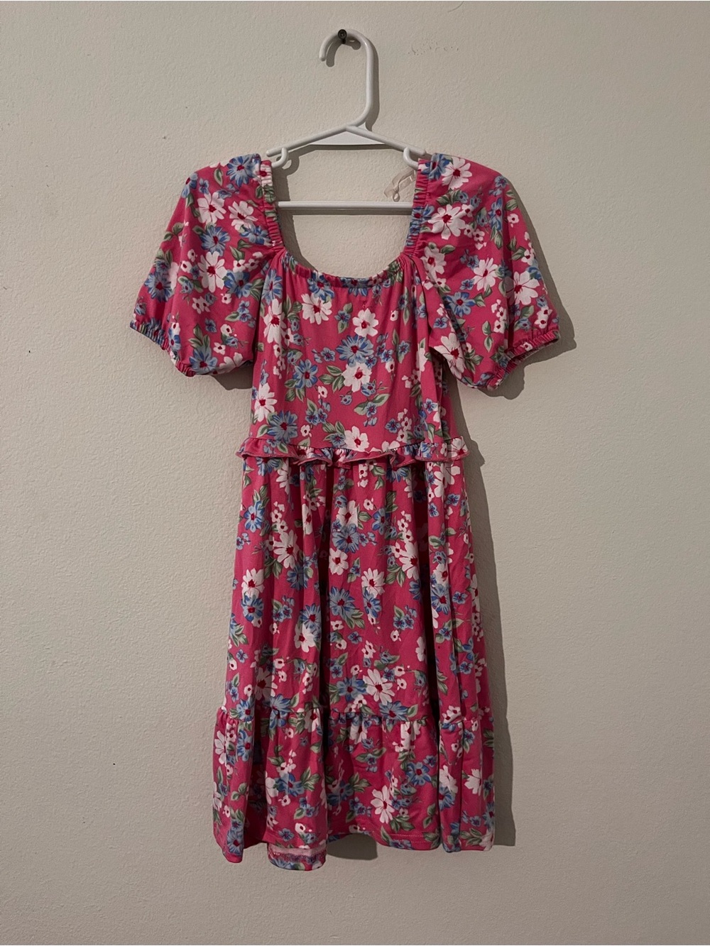 Kids Between Floral Midi Dress with Puff Sleeves - Pink